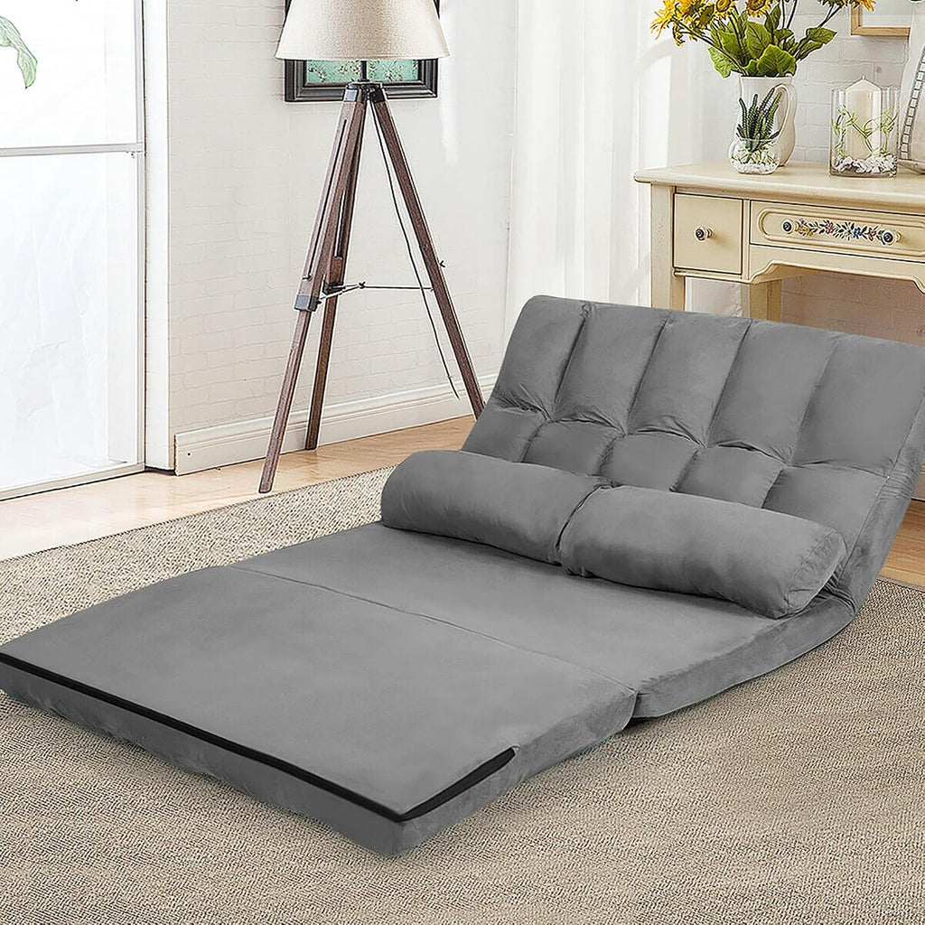 DORTALA Foldable Floor Sofa, 6-Position Adjustable Lounge Couch with 2 Pillows & Suede Cloth Cover, Modern Lounge Mattress Video Gaming Lazy Couch, Floor Seating Sofa, 71' x 44.5', Grey