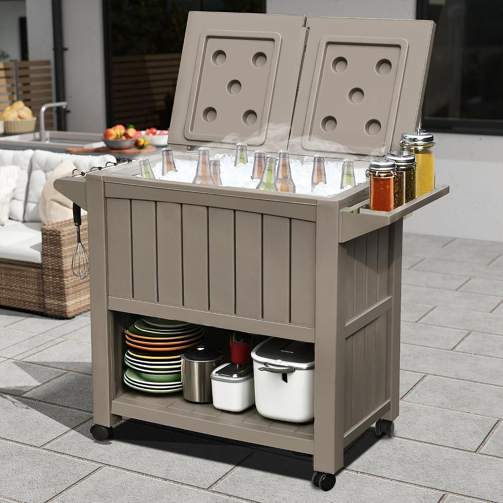DWVO Ice Chest with Wheels,80 Quart Rolling Cooler with Bottle Opener Drainage, Patio Cooler Cart, Rolling Ice Chest with Handle for Patio Pool Deck Party BBQ Cookouts