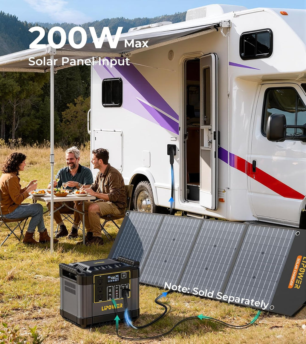 Lipower 200W Foldable Solar Panel with 1075Wh with Portable Power Station,1200W Solar Generator, IP68 Waterproof ETFE Solar Charger for Outdoor Camping RV Home Emergency