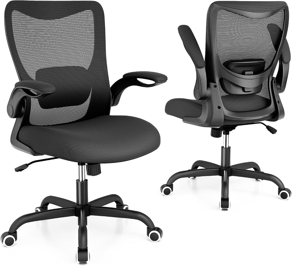 MUXX.STIL Office Chair, Ergonomic Desk Chair with Adjustable Lumbar Support and Flip up Armrest, Breathable Mesh Computer Chair for Home Office, Black