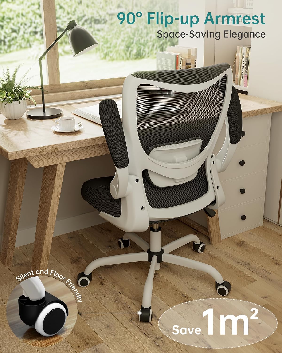 MUXX.STIL Office Chair, Ergonomic Desk Chair with Adjustable Lumbar Support and Flip up Armrest, Breathable Mesh Computer Chair for Home Office, White