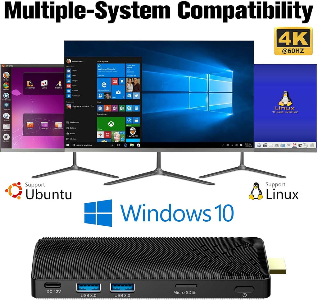 Mini PC Stick, Pentium N4200 4GB 64GB eMMC, Fanless Mini Desktop, Support 4K Monitor Output @30Hz, 1080P Streaming, Gigabit Ethernet, WiFi BT 5.0, USB3.0 x2 for Business/IOT/Home