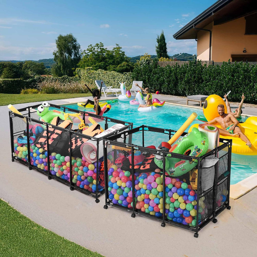 Yescom 2 Pack Pool Float Storage Bin Basket for Toy Raft Noodles Mesh Basket Organizer with Wheels Metal Frame