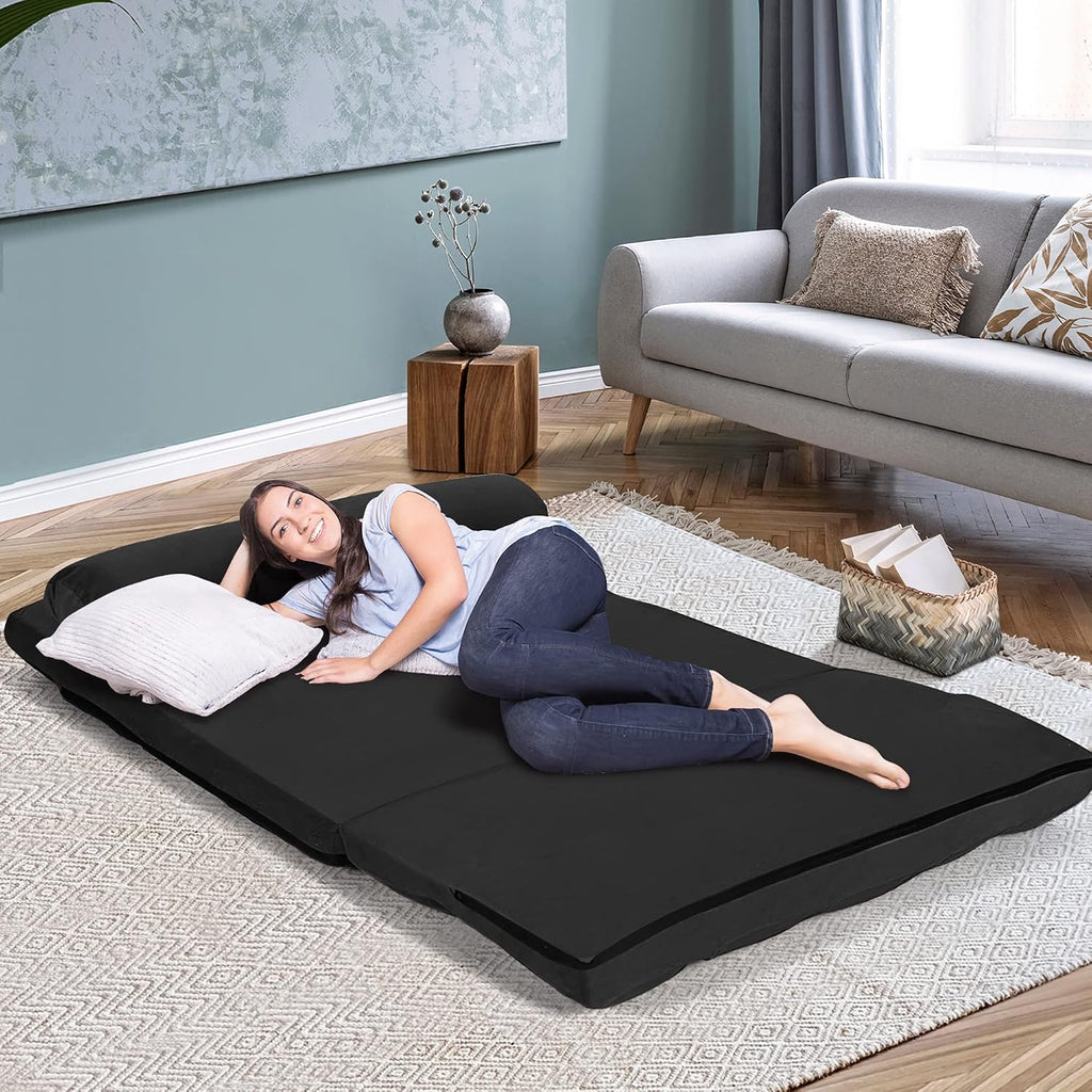 DORTALA Foldable Floor Sofa, 6-Position Adjustable Lounge Couch with 2 Pillows & Suede Cloth Cover, Modern Lounge Mattress Video Gaming Lazy Couch, Suede Floor Seating Sofa, 71' x 44.5', Black