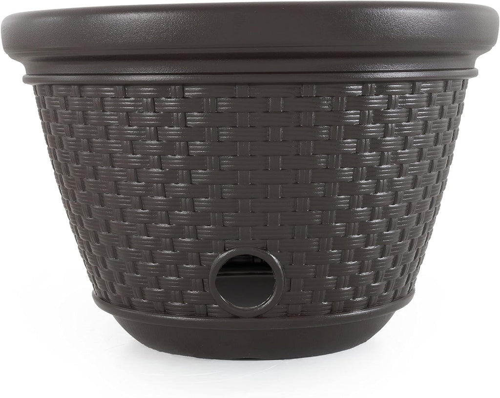 Suncast 6 Pack Decorative Wicker Garden Hose Holder Pot with 4 Drain Holes for 100 Foot Hoses, Java