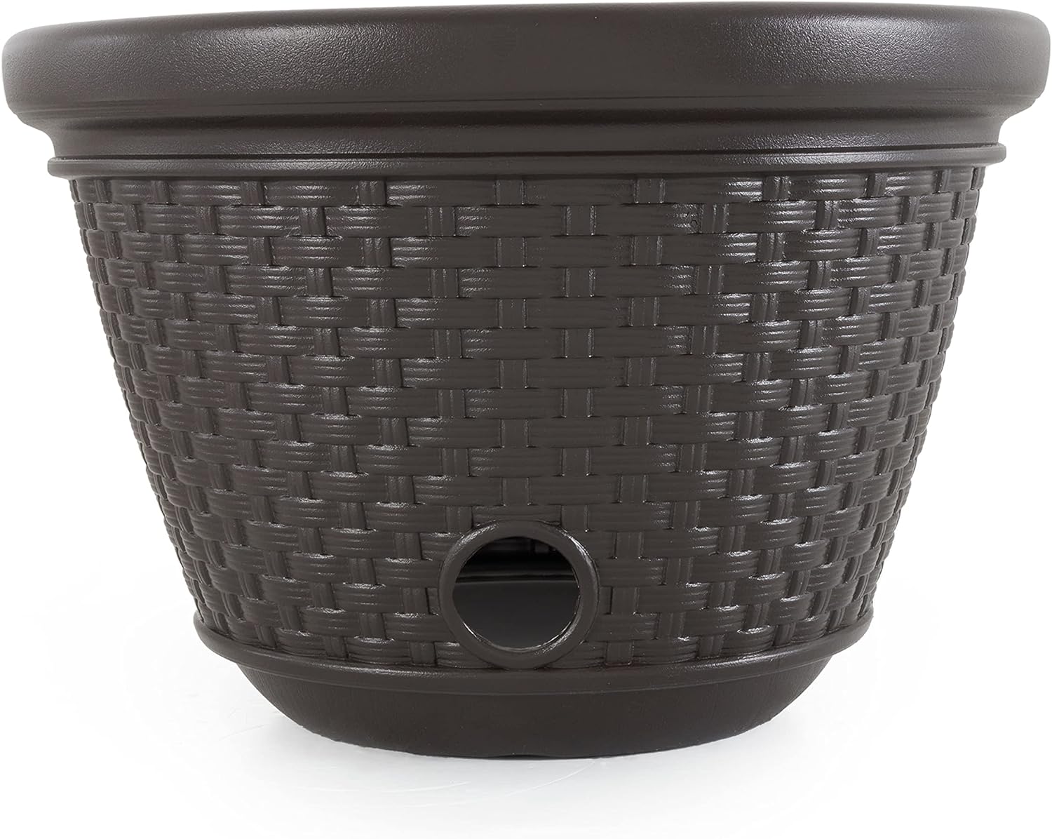 Suncast 6 Pack Decorative Wicker Garden Hose Holder Pot with 4 Drain Holes for 100 Foot Hoses, Java