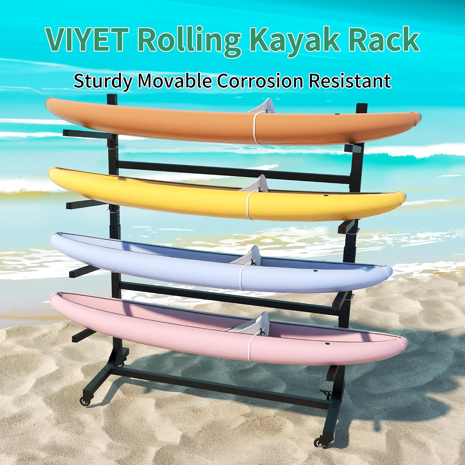 Heavy-Duty Kayak Storage Rack for Garage & Outdoor, Adjustable Kayak Racks for Kayak, Canoe, Surfboard & Paddleboard,Durable Outdoor Kayak Storage Rack（Black）
