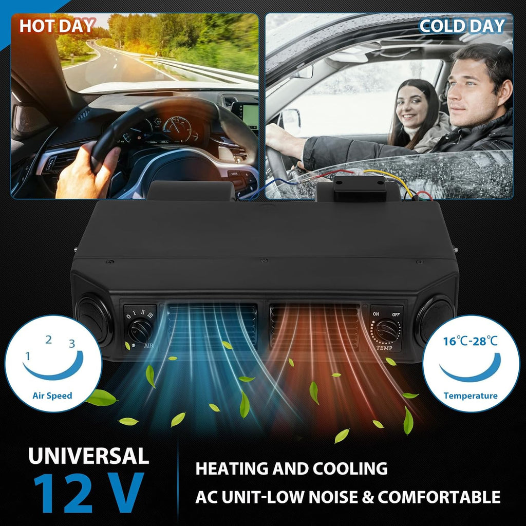 Universal Under Dash Electric Air Conditioner Heating and Cooling 12 Volt DC 10000 BTU A/C Unit Kit, AC Heater System with Evaporator Condenser Compressor for Car RV Van Truck ATV Pickup Tractor