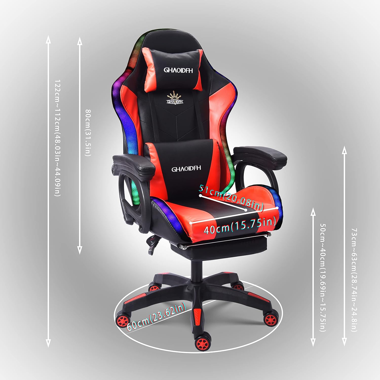Video Gaming Chair with Speaker and RBG Light, Ergonomic Computer Chair with Massage Function, Comfortable Computer Recliner with Footrest and Lumbar Support,Gaming Chair for Adults Kids.,Red