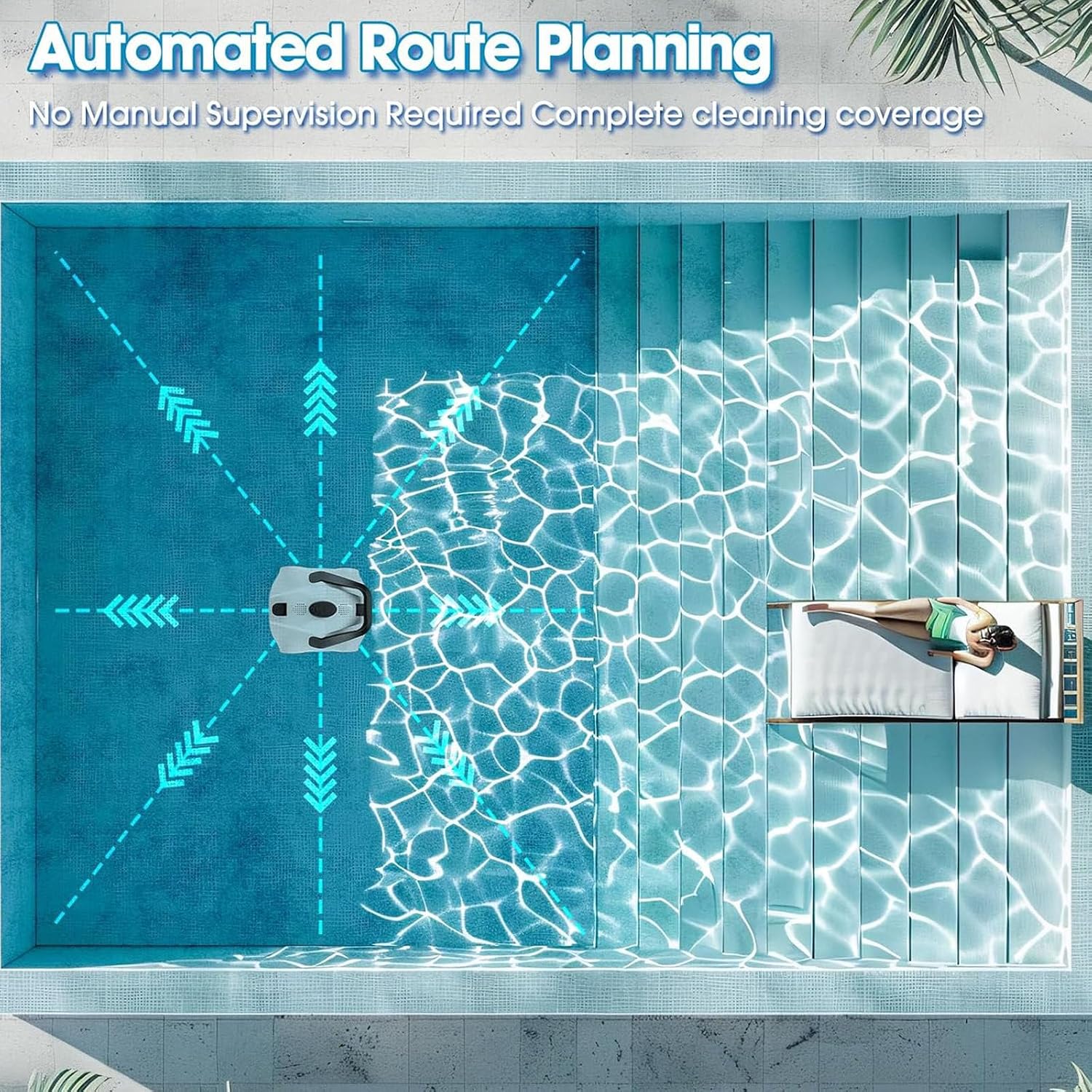 Smart Pool Robot, Above Ground Pool Cleaning Machine, Intelligent Path Planning and Cordless Design, Lasts 130 Minutes, Suitable for Above Ground Pools Up to 1076 Square Feet,White