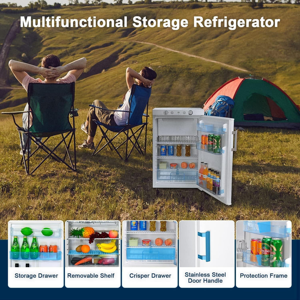 Smad 3.5 Cu.ft. Propane Refrigerator 3 Way Gas/110V/12V Refrigerator with Freezer for RV Camper with Electric/Gas Thermostat and Flame Indicator, White