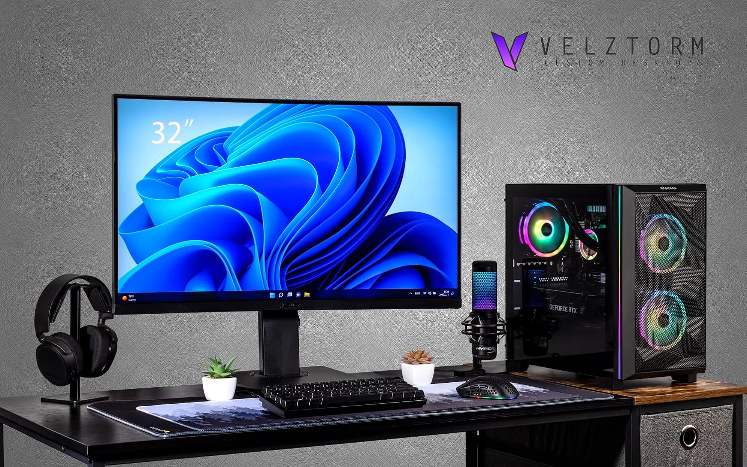 Velztorm Mini Pilum Custom Built Gaming Desktop PC (AMD Ryzen 7 5700X, GeForce RTX 5060, 16GB DDR4, 1TB PCIe SSD, 120mm AIO, 750W PSU, WiFi 4, RJ-45, HDMI, Win 11 Pro)