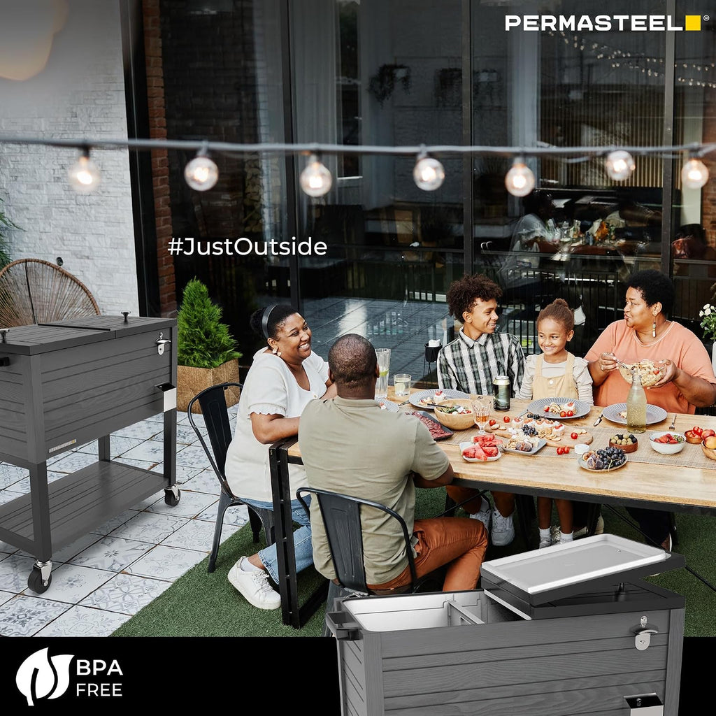 Permasteel 80 Quart Party Cooler, Rolling Ice Chest with Wheels and Handles for Indoor Outdoor Patio
