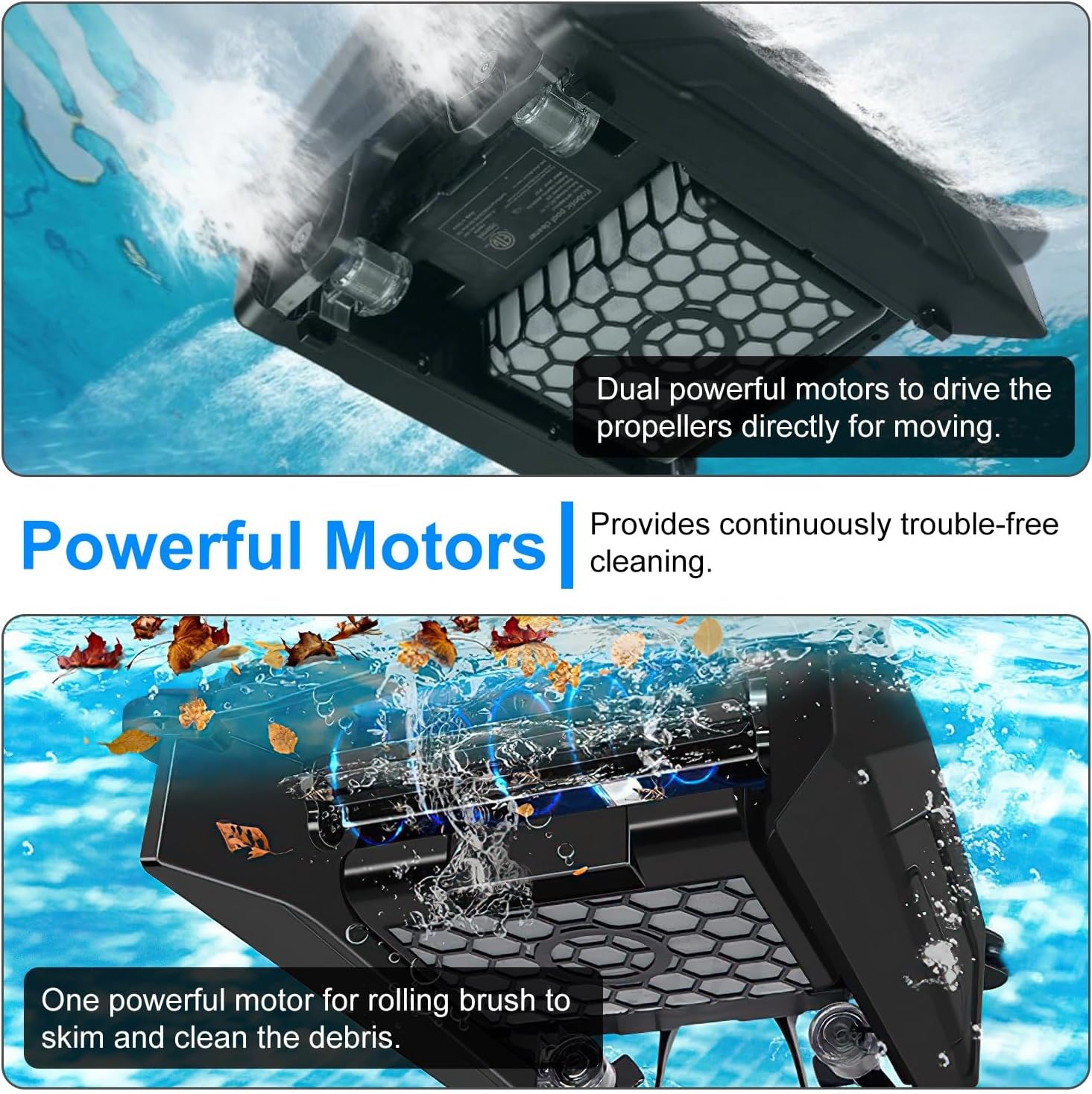 Solar Powered Automatic Robotic Pool Skimmer Cleaner with APP Support, IPX7 Waterproof Pool Surface Cleaner Robot with Solar and Rechargeable Dual Mode, Automatic Pool Vacuum Cleaner