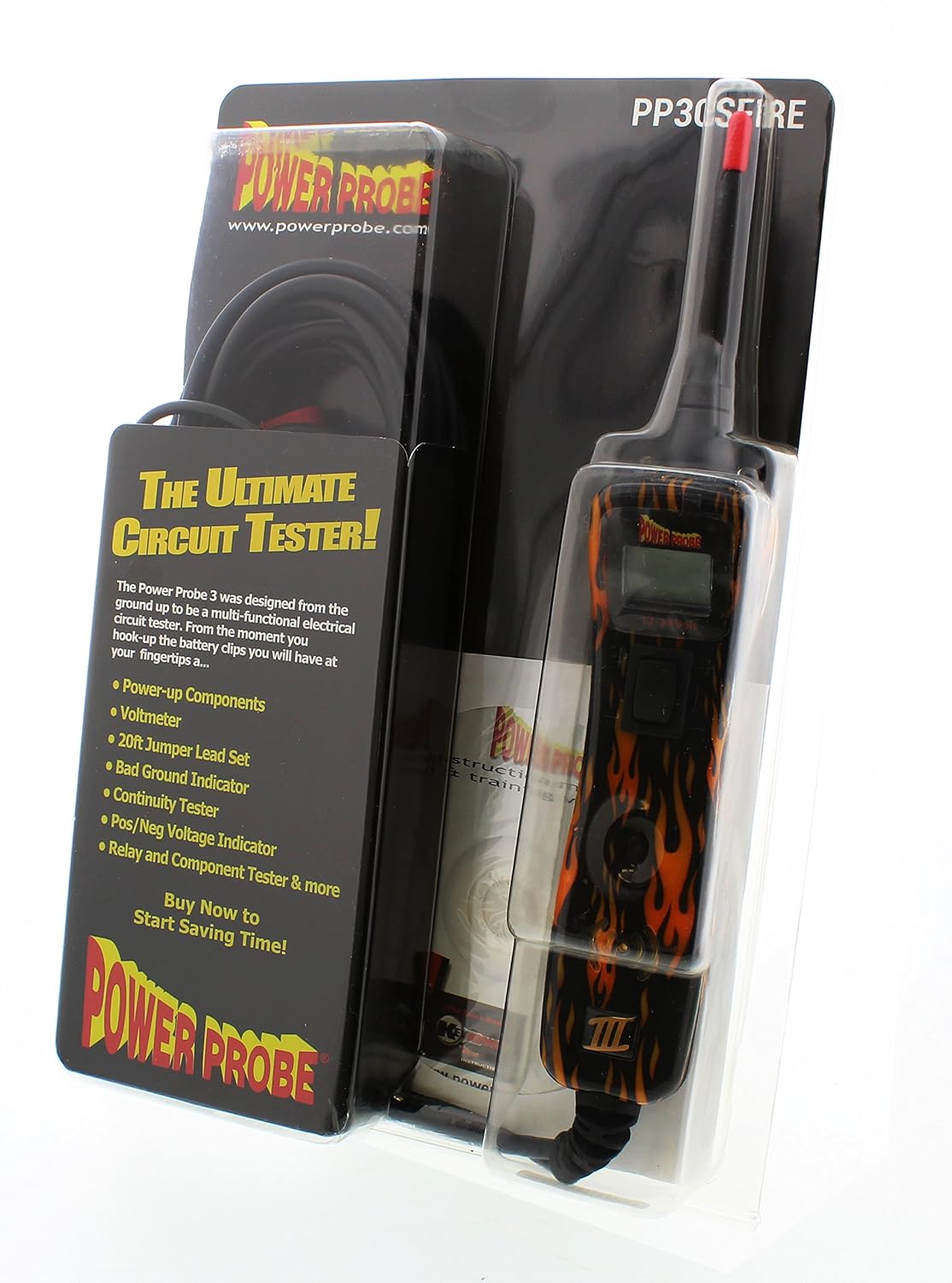 Power Probe III Clamshell - [Car Automotive Diagnostic Test Tool, Digital Volt Meter, AC/DC Current Resistance, Circuit Tester] (Fire)