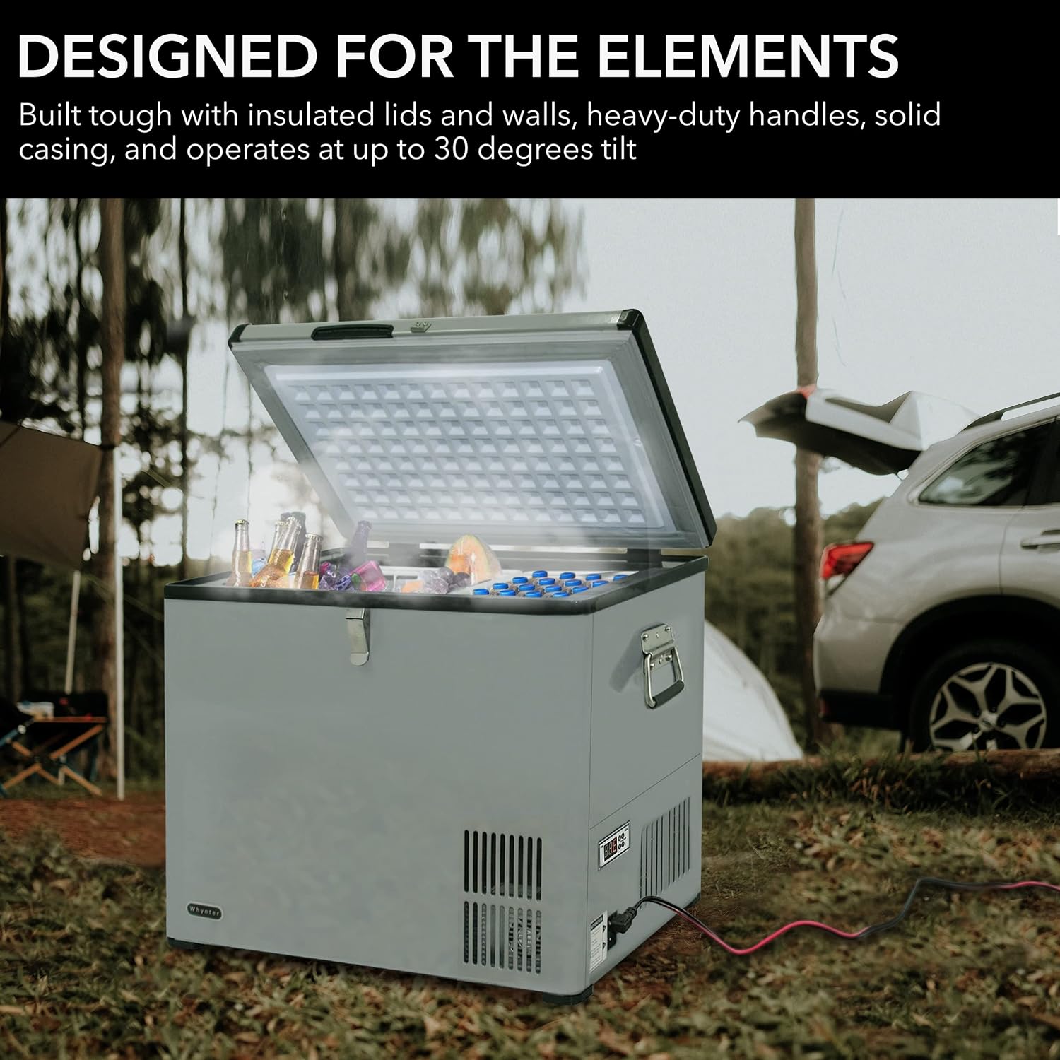 Whynter 85 Qt. Portable Refrigerator / Portable Freezer for Travel - Chest Freezer / Fridge for Car, Camping, RVs & More, -8°F to 50°F Temperature Range, AC 110V/ DC 12V, FM-85G, Gray