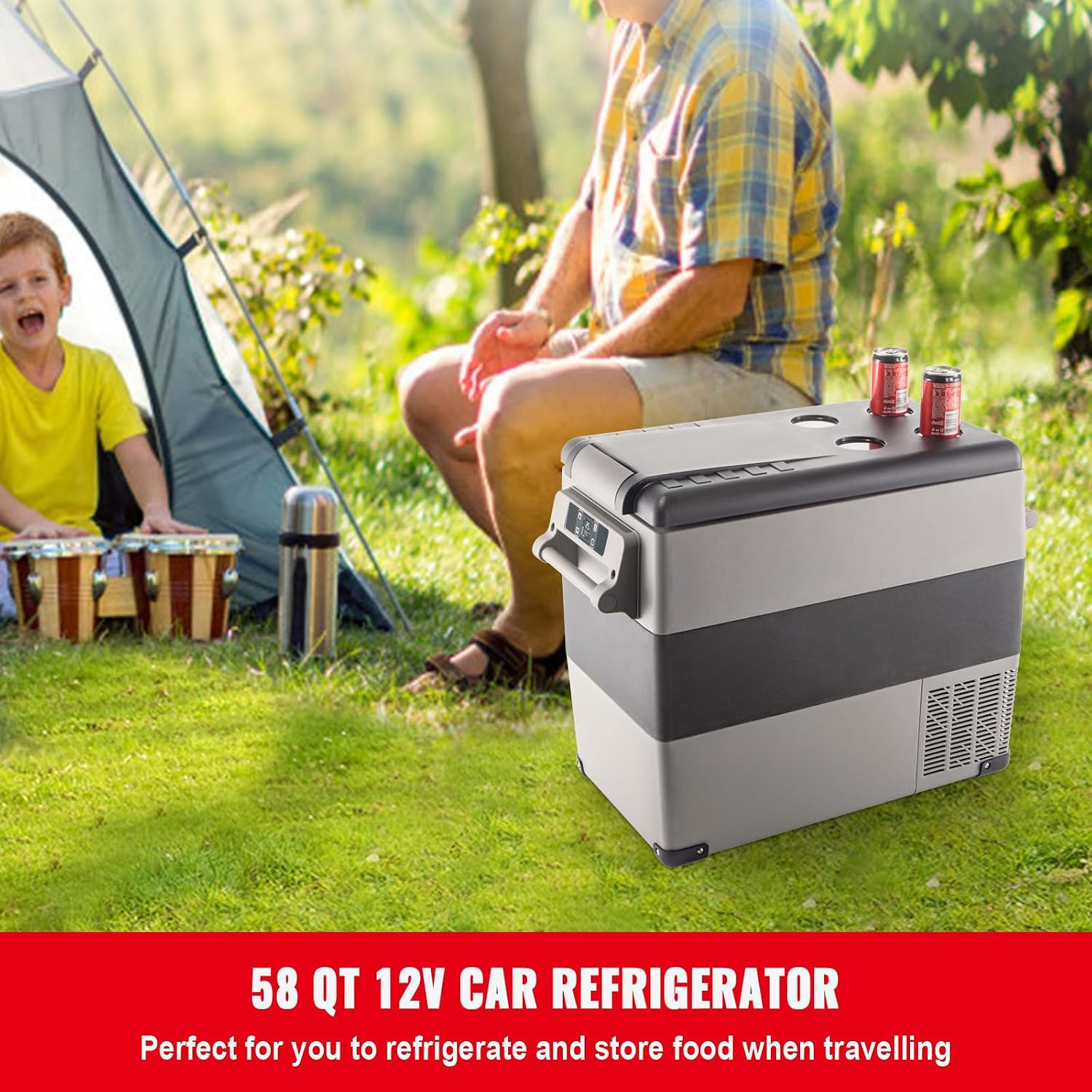 Happybuy 12 Volt Refrigerator, 58 Qt Dual Zone Portable Freezer with 12/24V DC and 110-240V AC, for Vehicles & Home, Compressor Cooler
