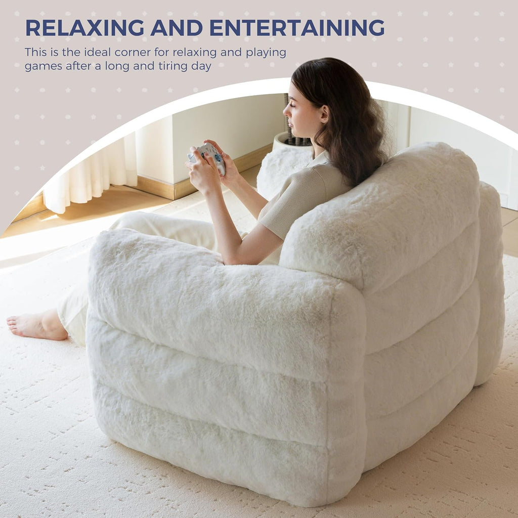 MAXYOYO Giant Bean Bag Chair for Adults, Ultra Soft Fluffy Bean Bag Sofa, Oversized Floor Sofa for Living Room Bedroom, Cozy Reading Chair with Filler, Beige