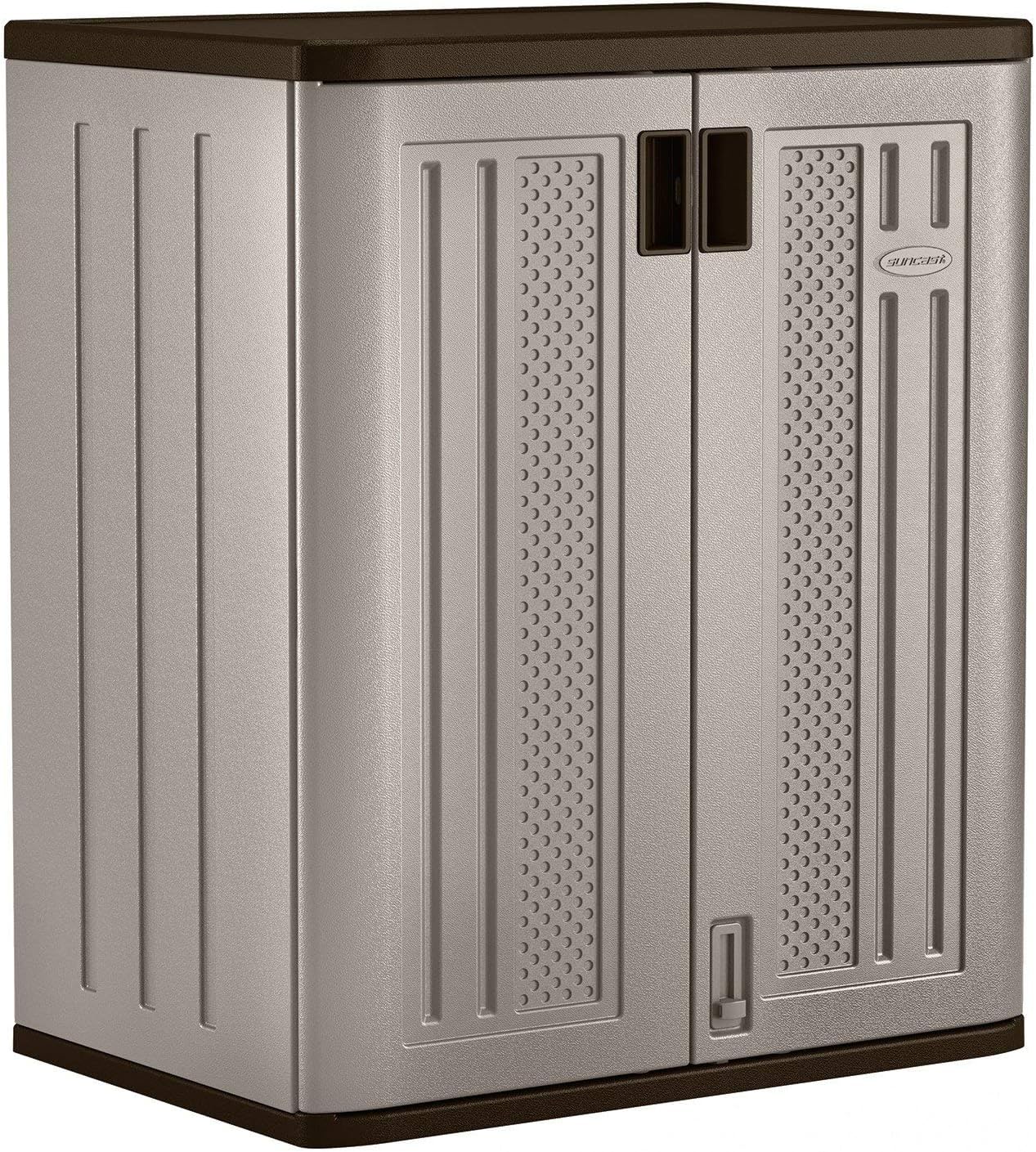 Suncast 3 Pack 9 Cu. Ft. Base Storage Cabinet, Resin Garage Organizer, Platinum Metallic/Slate