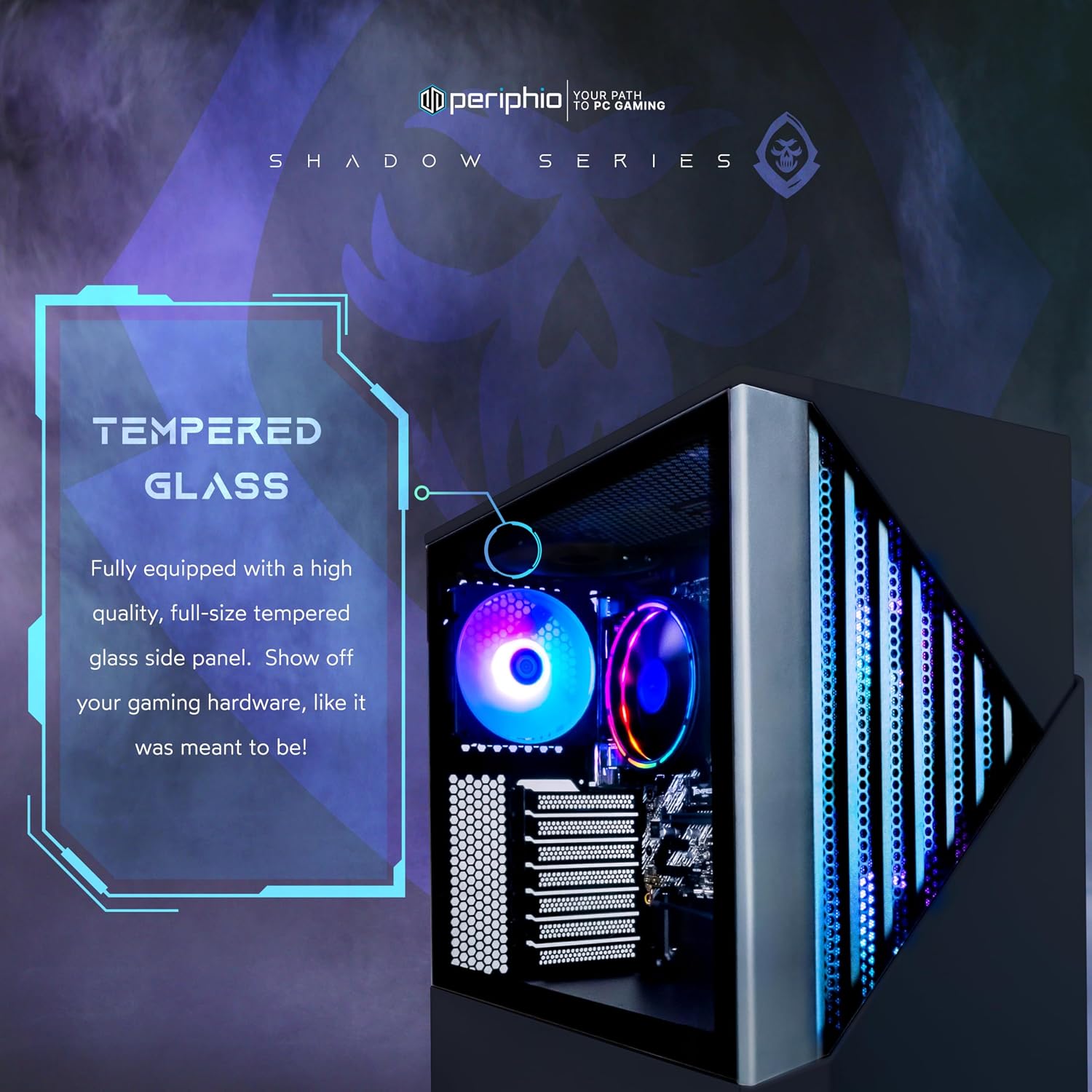 Periphio Reaper Gaming PC, AMD Ryzen 7 5700G up to 4.6 GHz with Radeon Vega 8 Graphics, 16GB DDR4 RAM, 1TBNVMe SSD, WiFi, Windows 11 Home Desktop Computer, RGB, Black, 1080p PC Gaming