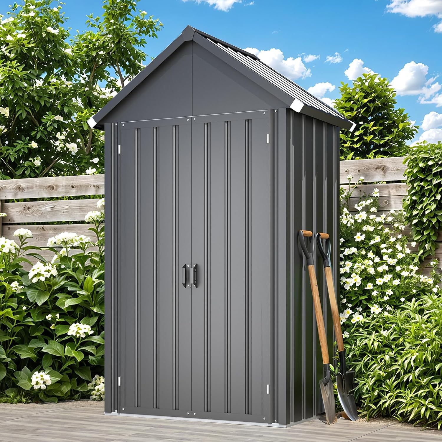 AECOJOY Outdoor Storage Cabinet Waterproof with 3 Adjustable Shelves, Vertical Tall Outdoor Storage Cabinet, Large Capacity Storage Tool Cabinet Box for Backyard Garden Patio Lawn, Dark Grey
