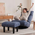 Yoglad Japanese Style Chaise Lounge Sofa Chair Floor Gaming Chair Lazy Sofa for Reading Game Meditating, 3 Adjustable Positions with Comfortable Backrest,Navy Blue (Navy Blue+Ottoman)