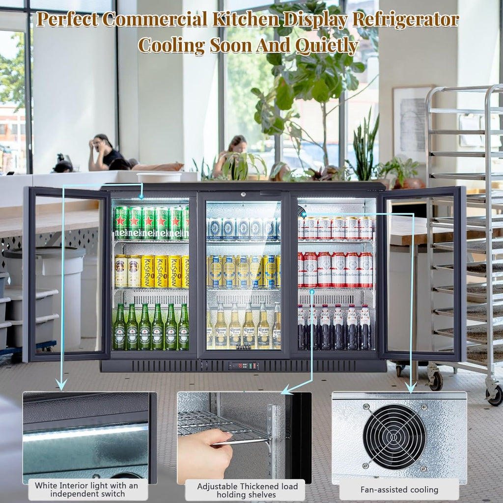 BODEGA BODEGACOOLER Commercial Bar Cooler With 3 Glass Doors,11.4 Cu.Ft Under Counter Beverage Refrigerator,Back Bar Refrigerator,Commercial Display Drink Fridge,LED Lighting Beer Wine Soda Drinks