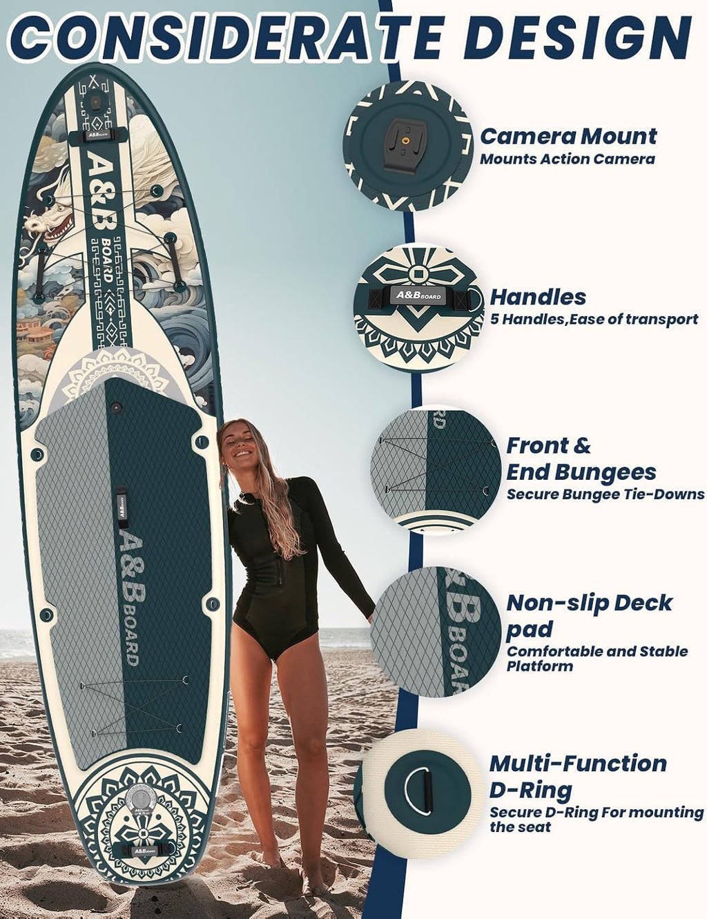 ABBOARD Inflatable Stand Up Paddle Board - Extra Wide Fishing Paddleboard with Sup Accessories Youth/Adults