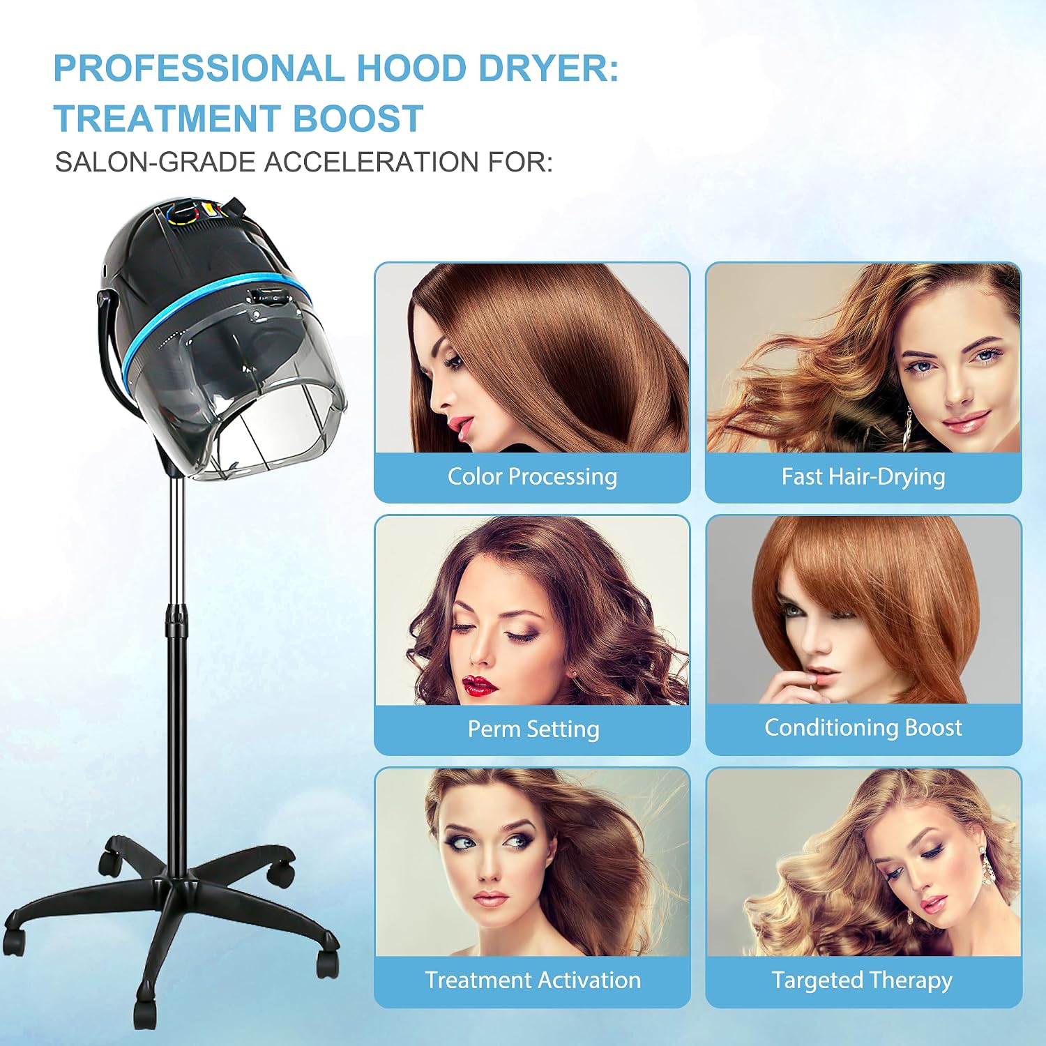 Nova Microdermabrasion Professional Hooded Floor Hair Dryer Adjustable Bonnet Hair Dryer Stand Up with Timer and Rolling Wheels for Beauty Spa Home Salon Equipment