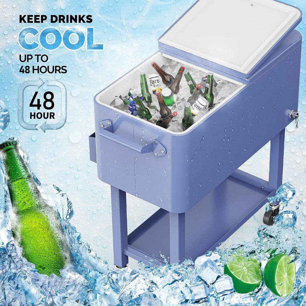 VINGLI Rolling Ice Chest, Portable Patio Party Bar Drink Cooler Cart, with Shelf, Beverage Pool with Bottle Opener