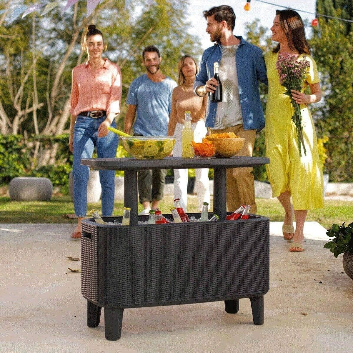 Keter 17211600 60 Litre (63 US Quart) Cooler Bevy Bar and Serving Station Made from Durable, Weather-Resistant and UV Protected Plastic, 80 cm x 35 cm x 70 cm (Black)