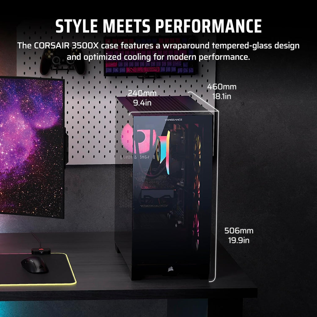 Corsair Vengeance a7500 Gaming PC – Liquid Cooled AMD Ryzen™ 7 9800X3D CPU – AMD® Radeon RX 9070XT GPU – 32GB Vengeance RGB DDR5 Memory – 1TB M.2 SSD – Black