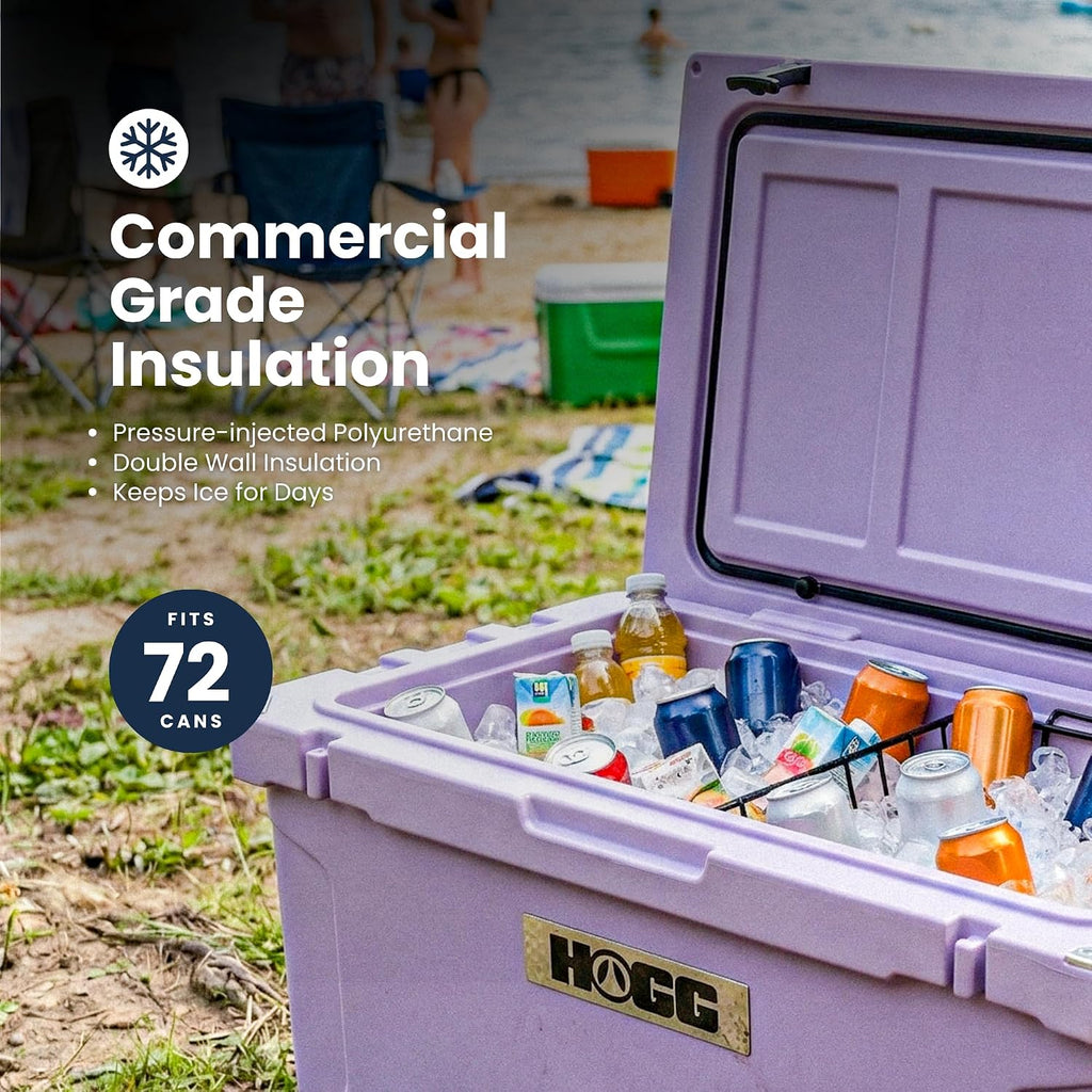 Ice Cooler with Wheels and Handle, Wheeled Cooler, Insulated Ice Chest with Wheels and Handle for Fishing and Camping with Dry Storage, Bottle Openers, and Cupholders