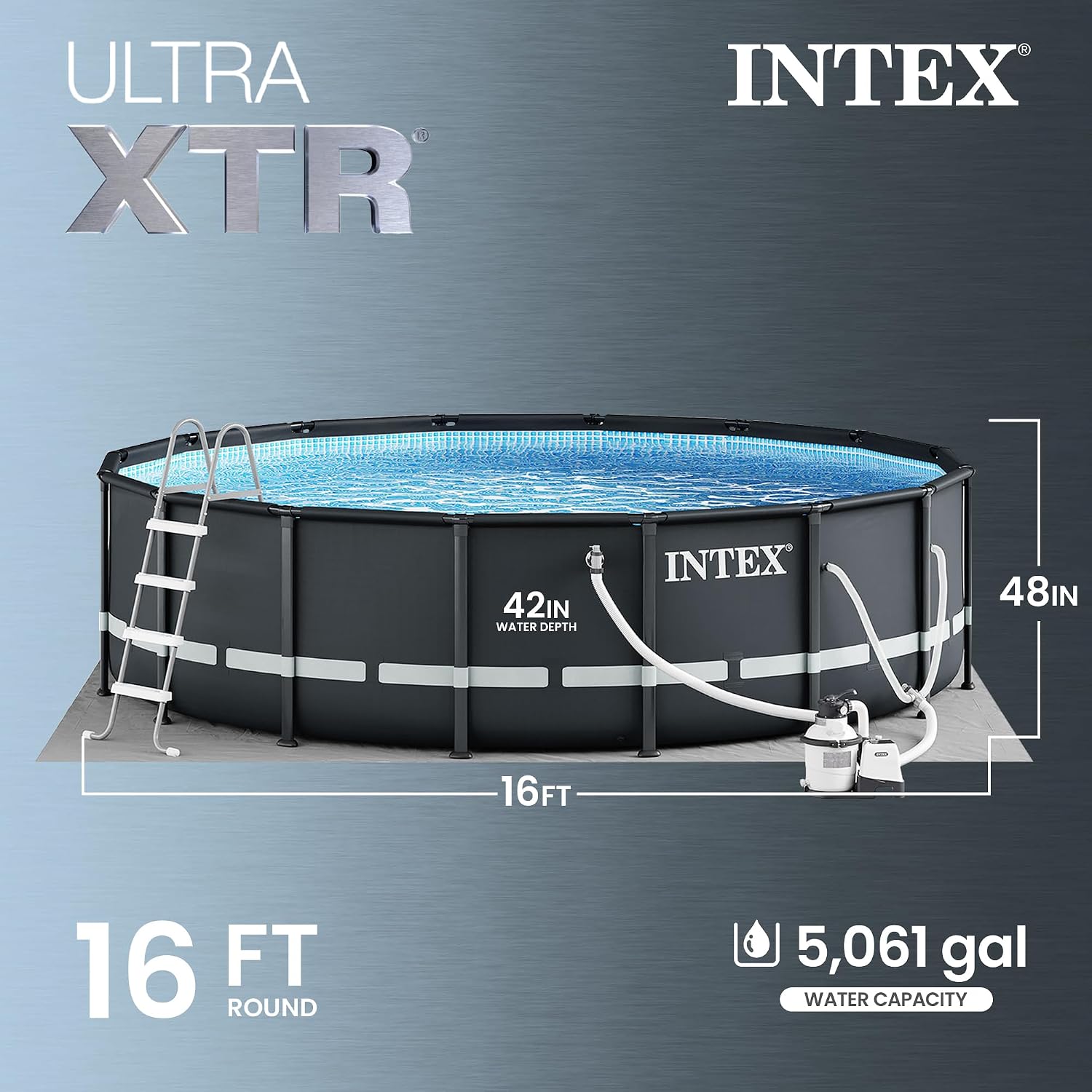 Intex 26325EH Ultra XTR 16ft x 48in Above Ground Swimming Pool Set with Sand Filter Pump and Deluxe Automatic Vacuum Cleaner