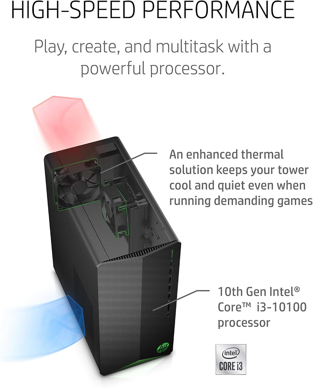 HP Pavilion Gaming Desktop, NVIDIA GeForce GTX 1650 SUPER, Intel Core i3-10100, 8 GB DDR4 RAM, 256 GB PCIe NVMe SSD, Windows 11, USB Mouse and Keyboard, Compact Tower Design (TG01-1022, 2020)