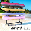 Freestanding Kayak Storage Rack, Heavy Duty Metal Kayak Stand with Lockable Wheels, Adjustable Kayak Holders for Canoes, SUP, Sled, Paddle Board & Surfboard, Garage, Indoor & Outdoor Use