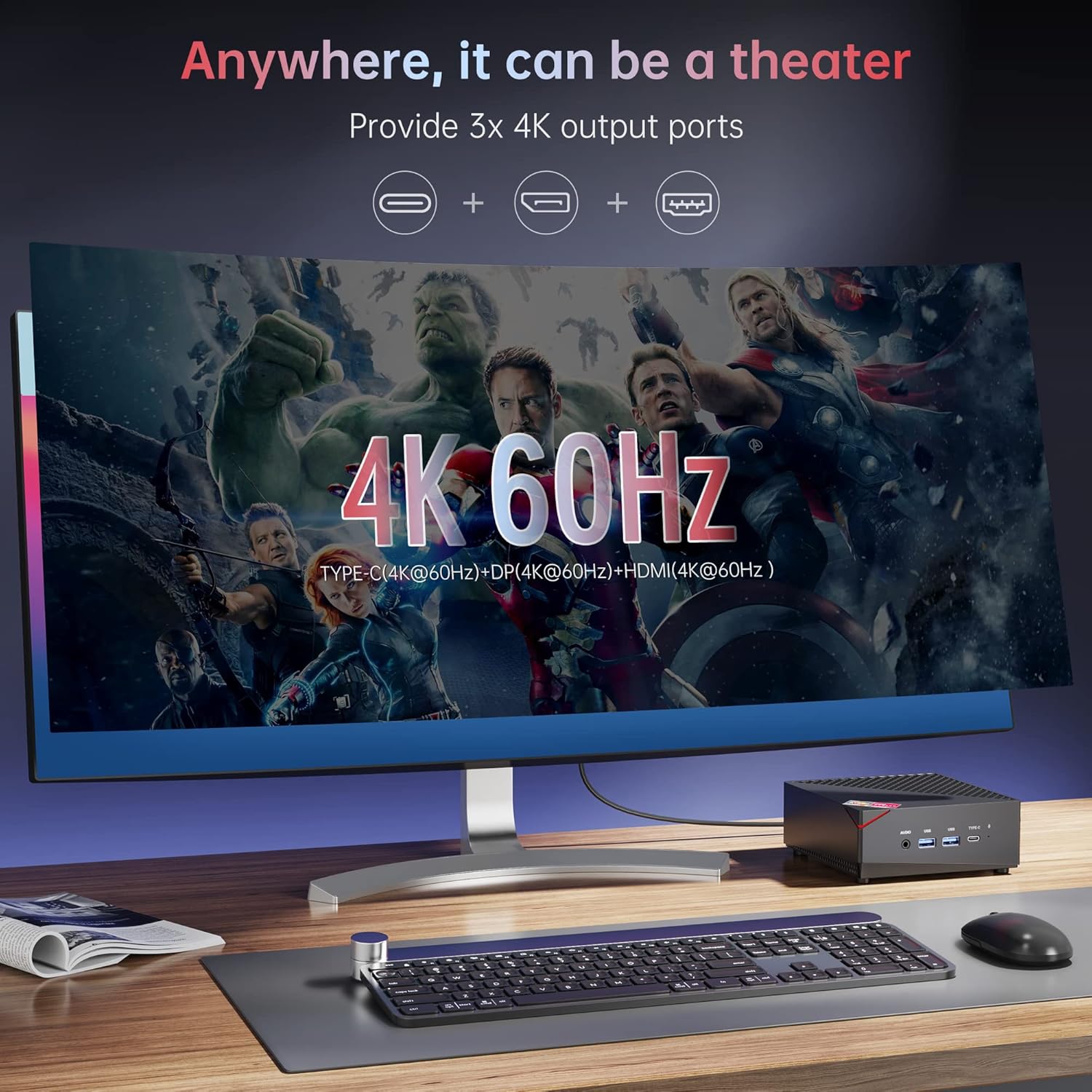 ACEMAGIC Mini Gaming PC AMD Ryzen™ 7 5700U 16GB DDR4 RAM, 512GB SSD Wind 11 Pro 8 Cores/16 Threads Mini Computers (up to 4.4Ghz) 4K Triple Display Mini Desktop Bluetooth/WiFi 6/Office