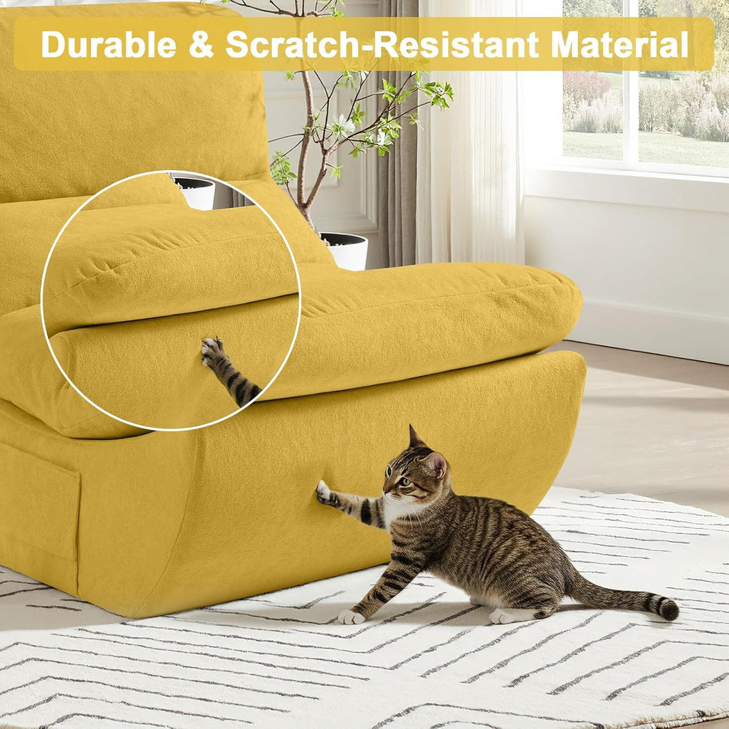 Comfy Reading Chair for Adults, Modular Sectional Sofa Bean Bag Chair, Cloud Boneless Couch Style with High Rebound Foam, Single Seat Compressible Sofa for Living Room & Bedroom, Yellow