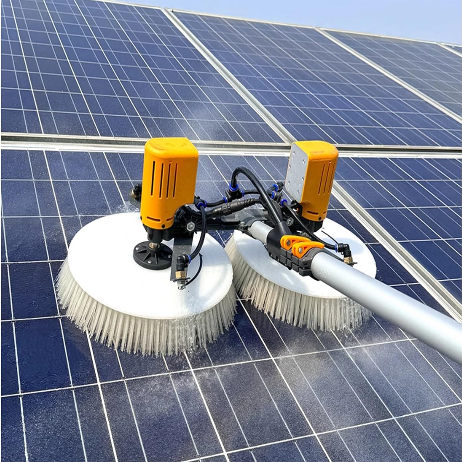 Telescopic Water Solar Panel Cleaning Brush w/Adjustable Brush Head, Electric Pool Cleaning Brush, Fed Solar Panel Cleaning Kit, for Cleaning Cars Trucks Vans Swimming Pool Billboard(18.04')