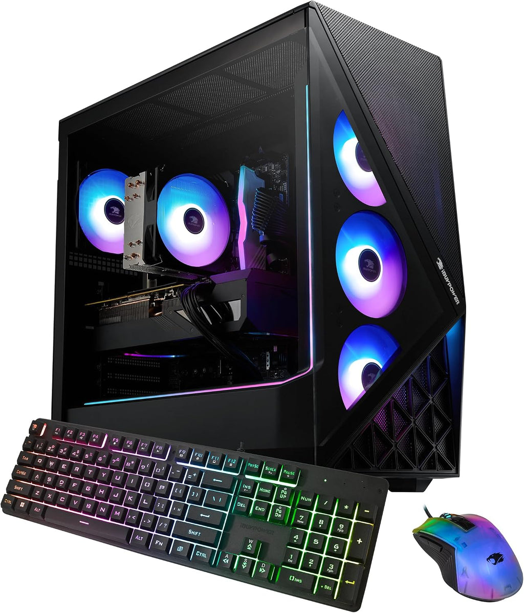 iBUYPOWER Slate Black Gaming PC Desktop Computer AMD Ryzen 5 8400F CPU, NVIDIA GeForce RTX 5060Ti 8GB GPU, 16GB DDR5 RGB 5200MHz RAM, 1TB NVMe SSD, Windows 11 Home, Keyboard, Mouse - SBA5N56T01