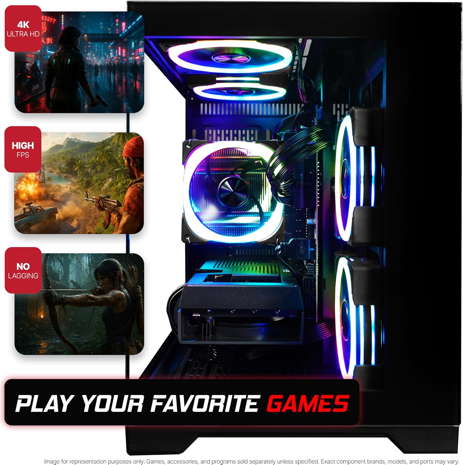 SAAV Drex Prebuilt Gaming PC Bundle Desktop Tower Intel Core i7-12700KF Radeon RX 9060 XT 8GB GDDR6 Curved 24in Monitor 16GB DDR4 512GB NVMe SSD WiFi 6 Windows 11 Black RGB Computer PC Gaming