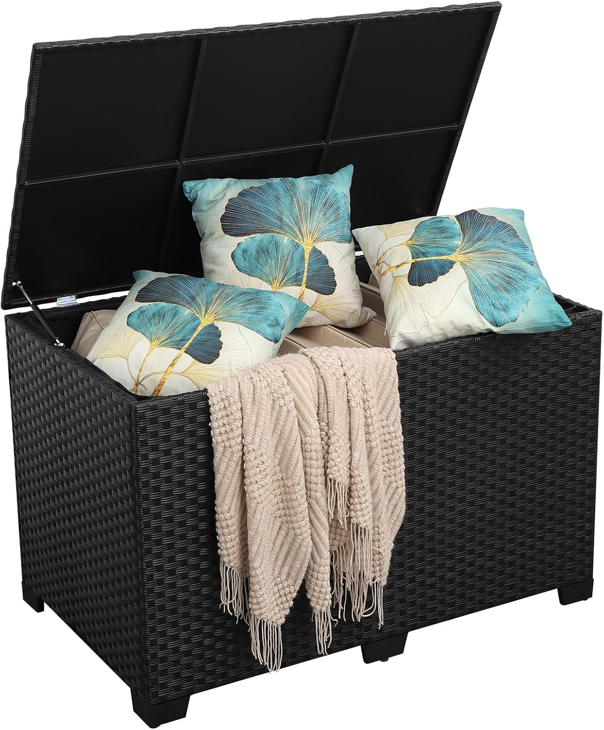 Valita Outdoor Wicker Storage Box, Big Size,Resin Black Rattan Deck Bin with Lid,150 Gallon,Water-resistant Liner Container for Patio Gardening Tools, Cushions, Pool Accessory,Pillows