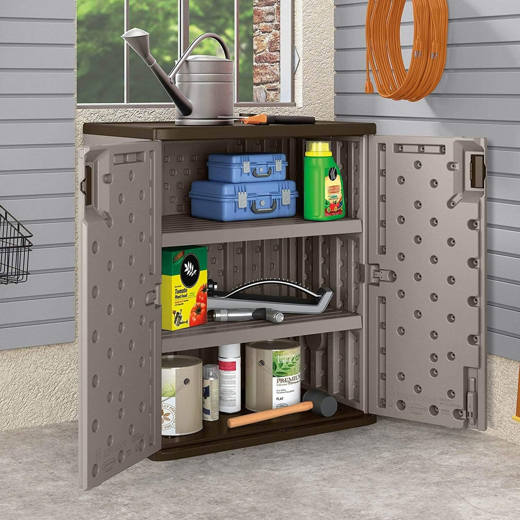 Suncast 4 Pack 9 Cu. Ft. Base Storage Cabinet, Resin Garage Organizer, Platinum Metallic/Slate