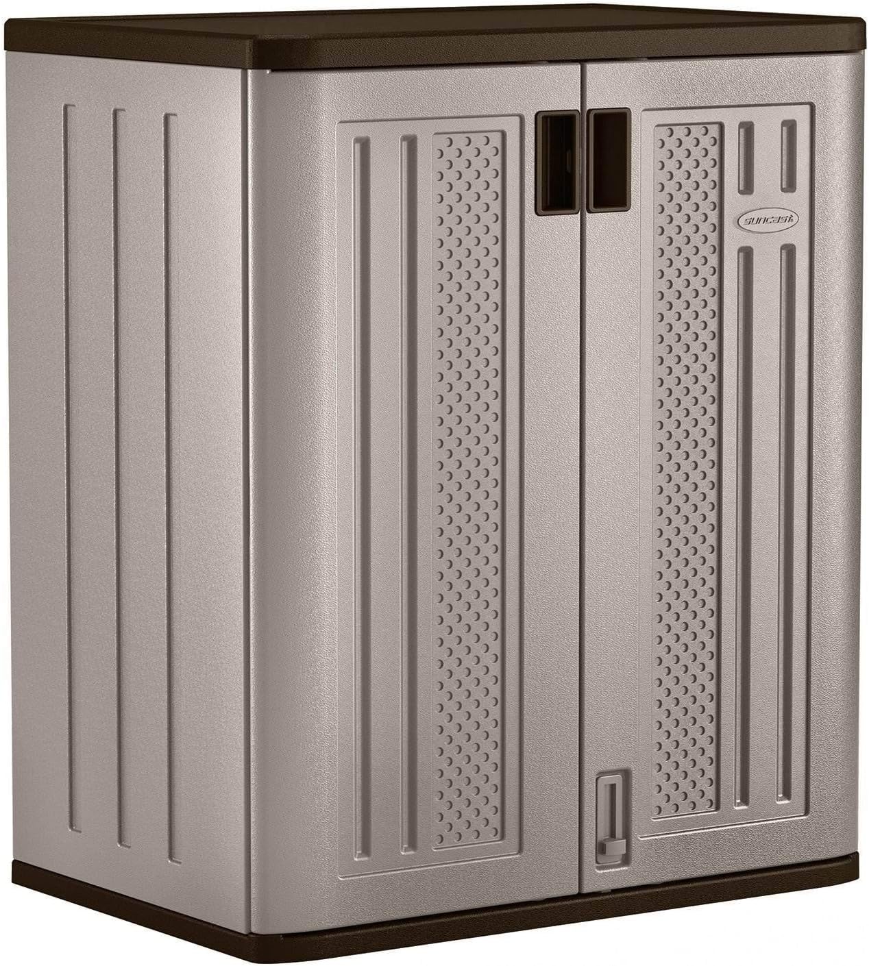 Suncast 4 Pack 9 Cu. Ft. Base Storage Cabinet, Resin Garage Organizer, Platinum Metallic/Slate