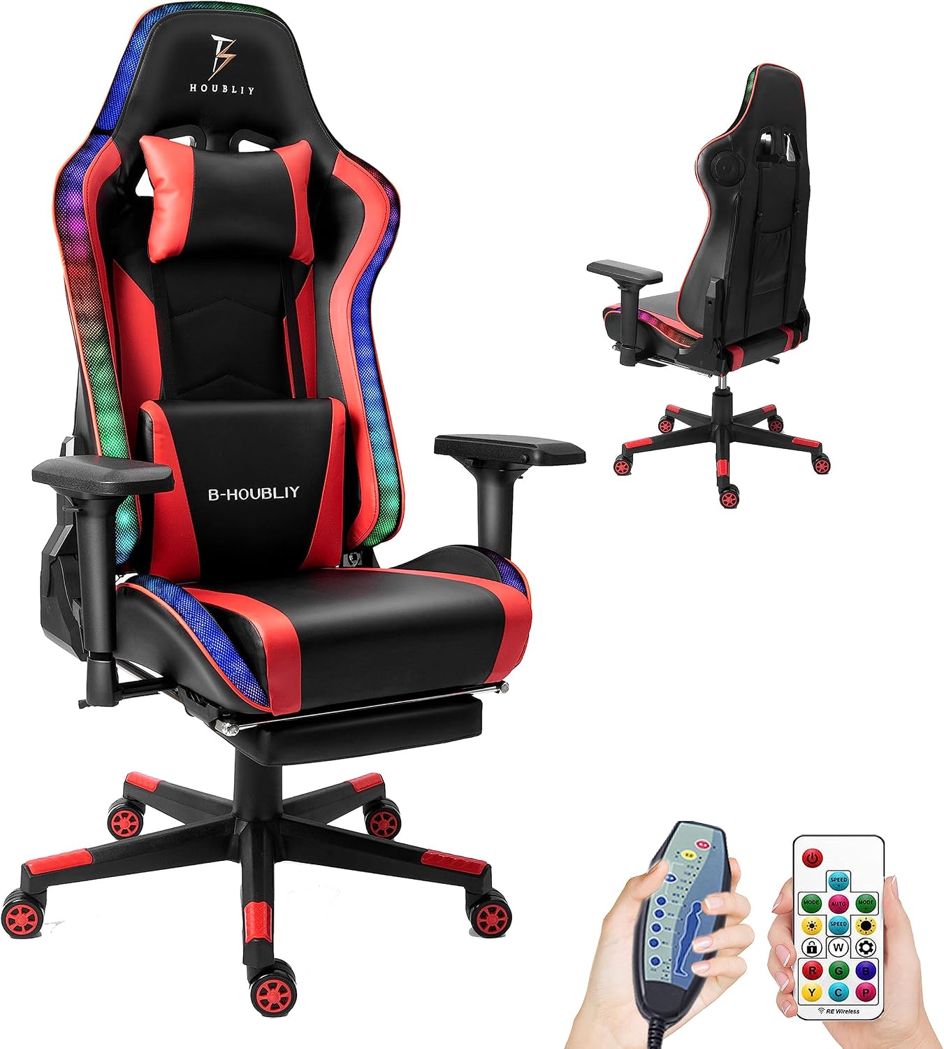 7 Point Massage Gaming Chair - Ergonomic High Back Design, Gaming Chair with LED Lighting and Built-in Speaker, Can Tilt 90°-180°, Teen Adult Computer Chair.,Red