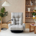 360° Swivel Floor Gaming Chair Linen Folding Lounge Sofa Chair with Adjustable Head and Waist, Armrests & Phone Holder, Padded Cushion Leisure Chairs for Living Room Bedroom (Grey)