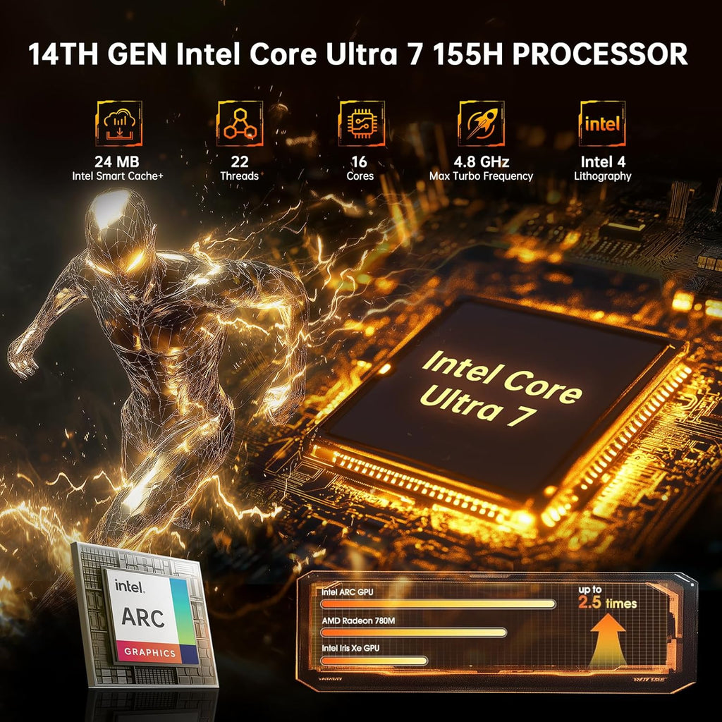 ASUS NUC 14 Pro Tall Mini Desktop Computers, Intel 14th Gen Core Ultra 7 155H (16C/22T), 16GB DDR5 RAM, 1TB PCIe SSD, Small PC Win 11 Pro with Intel Arc GPU, Thunderbolt 4, 8K HDR Display, VESA Mount