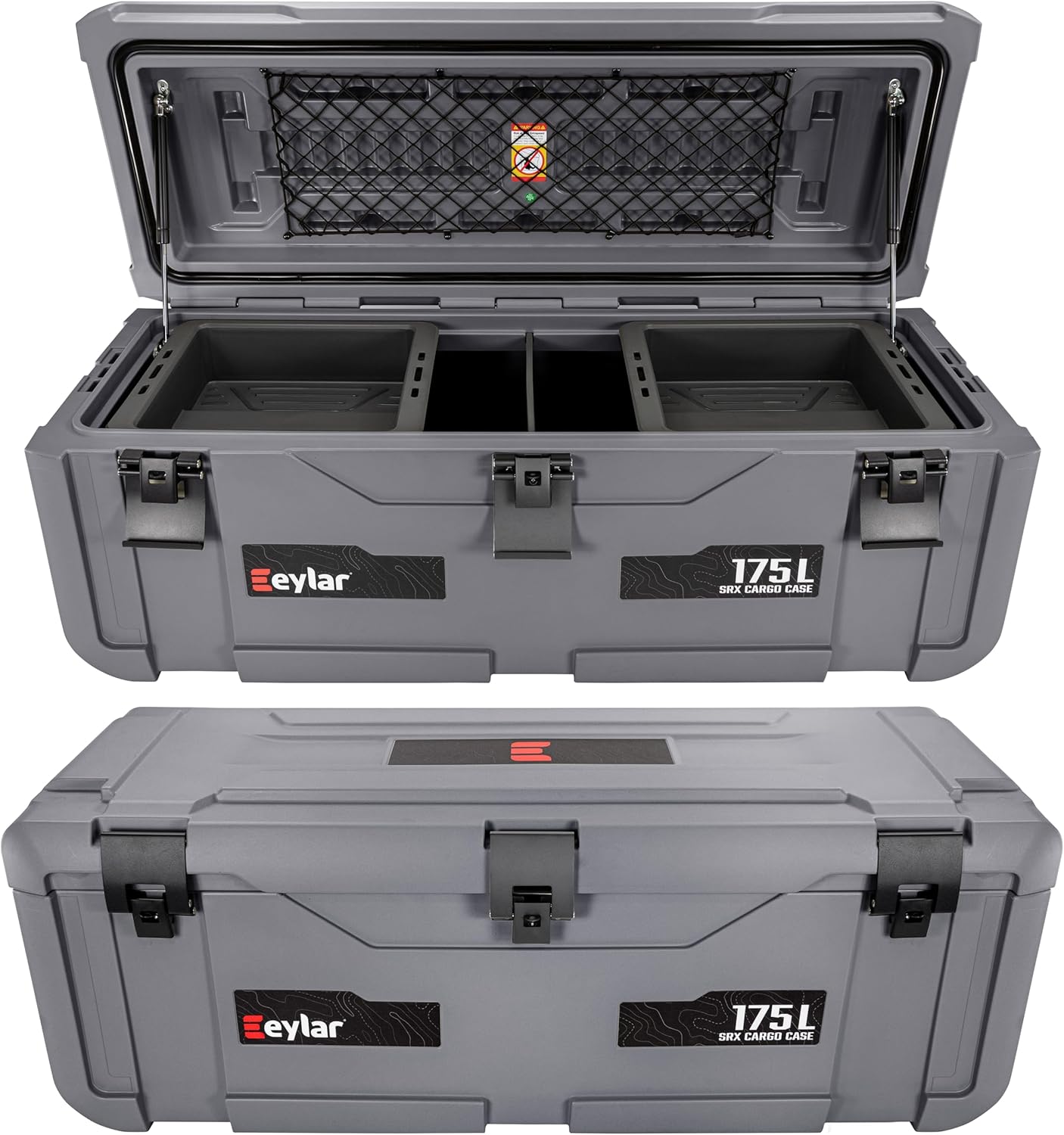 SRX-175 Overlanding Cargo Case – 175L Waterproof Storage Box for Camping, Off-Road & Truck Bed Gear – Heavy-Duty Lockable Storage with Gas Strut Lid, Stackable Design & Interior Organizer Tray (Gray)