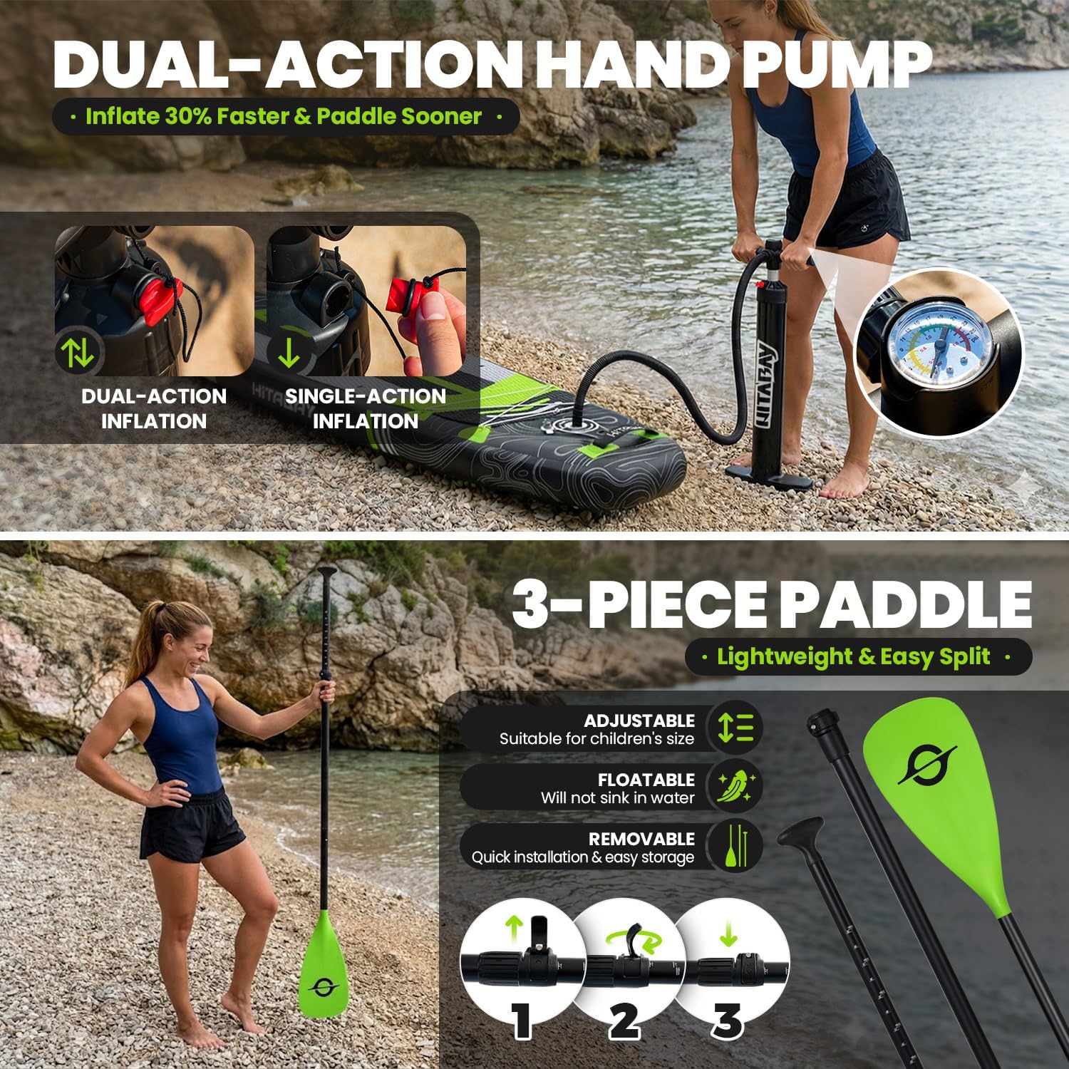 Inflatable Stand Up Paddle Board 10'6' All-Around SUP Kit - Lightweight (16 lbs), Stable & Durable, Camera Mount & Complete Accessories - SUP Board for Beginners & All Skill Levels