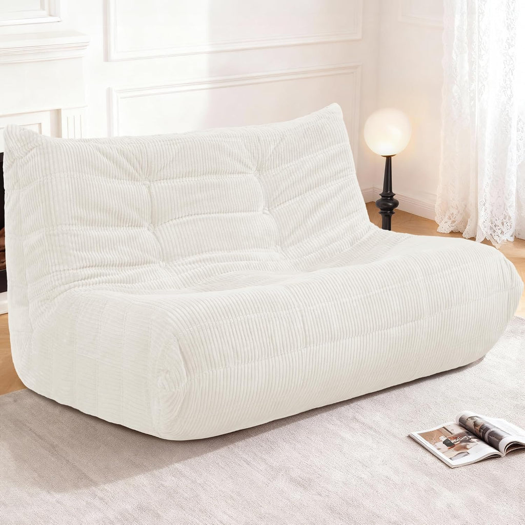 Bean Bag Chair,Giant Beanbag Chairs for Adults,Comfy Large Fireside Chair Lazy Sofa,Corduroy Bean Bag Lounger with Memory Foam Filled,Floor Sofa Couch for Home,Living Room (Beige, Loveseat)